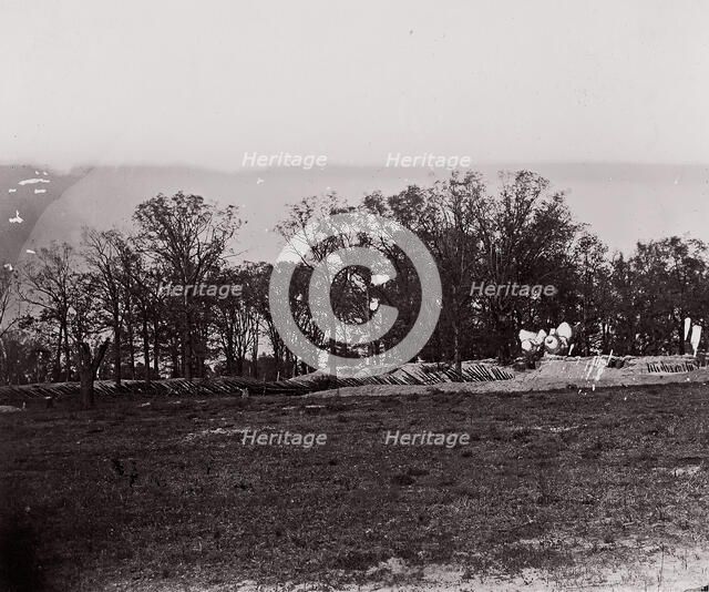 [Earthworks at the edge of a forest]. Brady album, p. 132, 1861-65. Creator: Unknown.