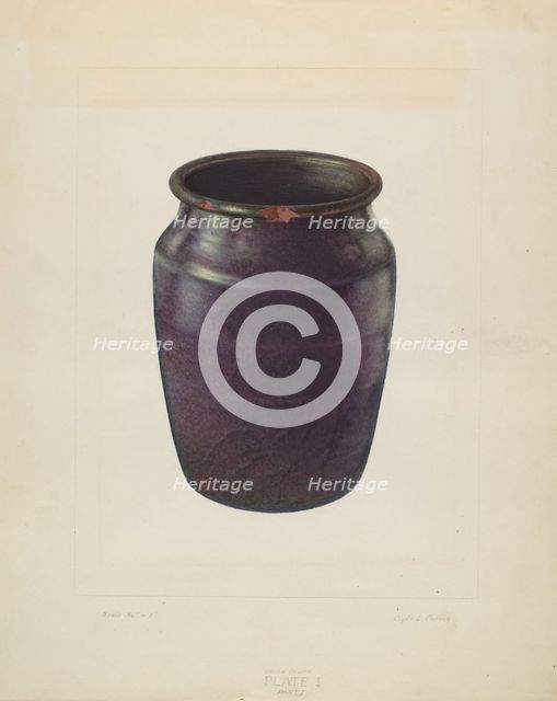 Earthen Churn, 1935/1942. Creator: Clyde L. Cheney.