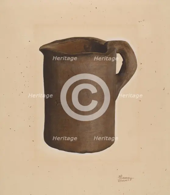 Earthenware Pitcher, c. 1938. Creator: Richard Barnett.