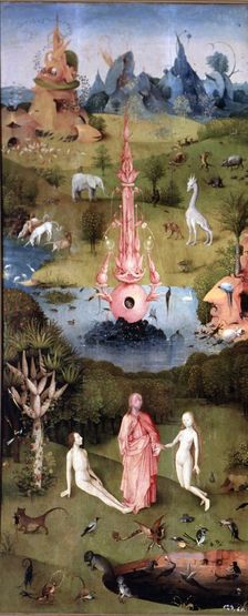 Earthly Paradise left panel of the Triptych by El Bosco The Garden of Earthly Delights