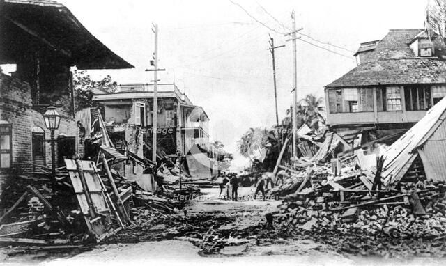 Earthquake damage, King Street and Harbour Street, Kingston, Jamaica, 1907. Artist: Unknown