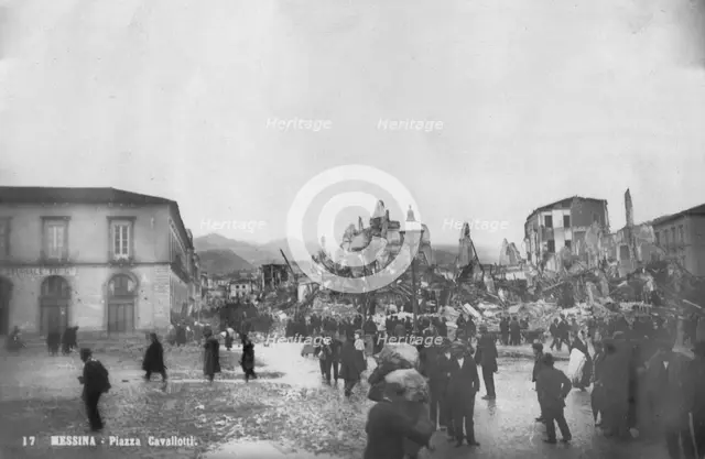 Earthquake damage in the Piazza Cavallotti, Messina, Sicily, Italy, December 1908. Artist: Unknown