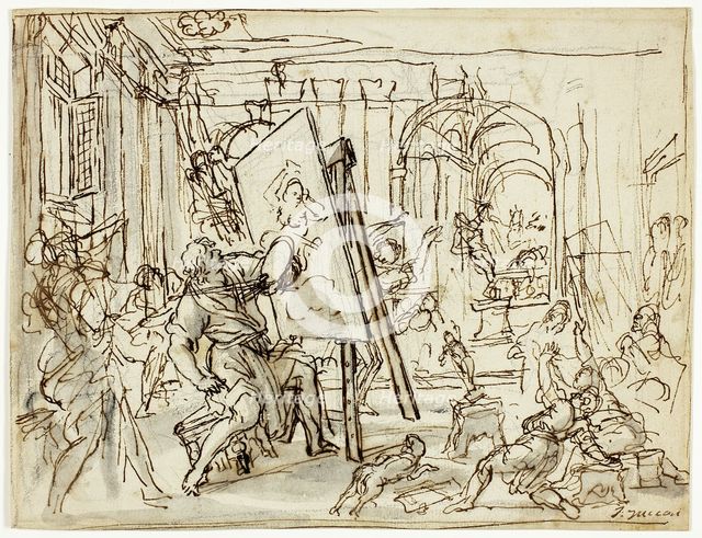 Earthquake in an Artist's Studio, c.1660. Creator: Pietro da Cortona.