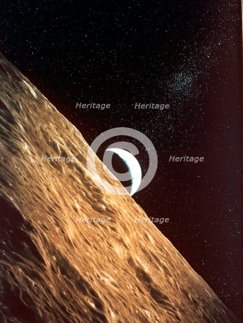 Earthrise seen from surface of the Moon, Apollo Mission, 1969. Artist: Unknown