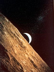 Earthrise seen from surface of the Moon, Apollo Mission, 1969