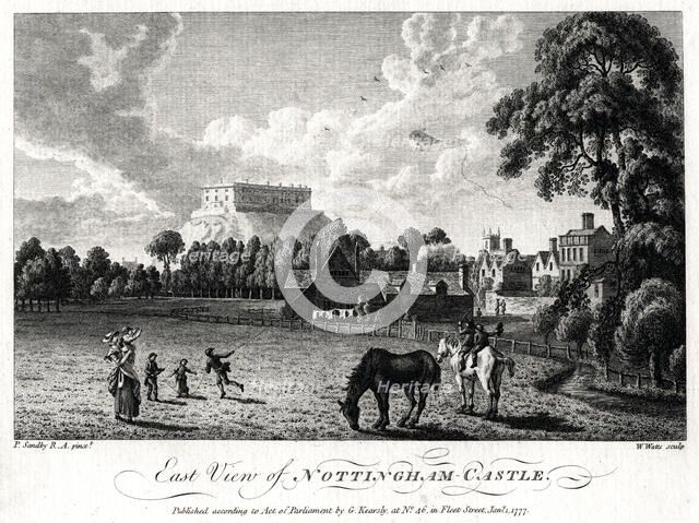 East view of Nottingham Castle, Nottinghamshire, 1777. Artist: William Watts
