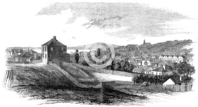 East view of Auckland, New Zealand, 1860.Artist: WH Sutcliffe