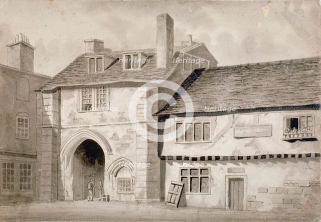 East view of the gateway to the Abbey of St Saviour, Bermondsey, Southwark, London, 1825. Artist: Anon