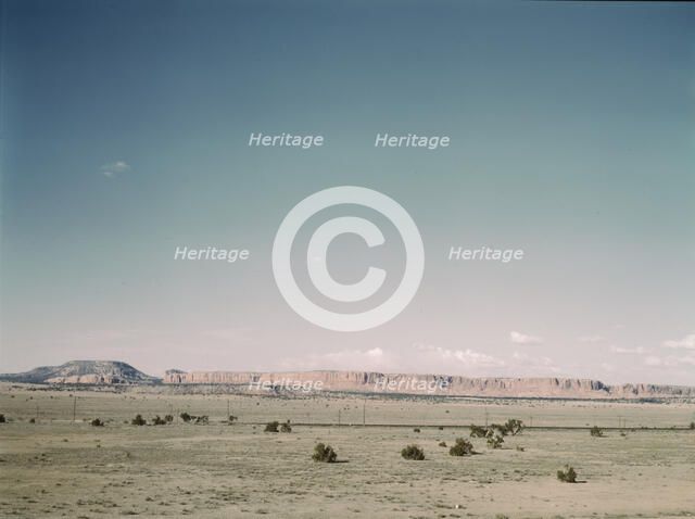 East bound track of the Santa Fe R.R. across desert country near South Chaves, New Mexico, 1943. Creator: Jack Delano.