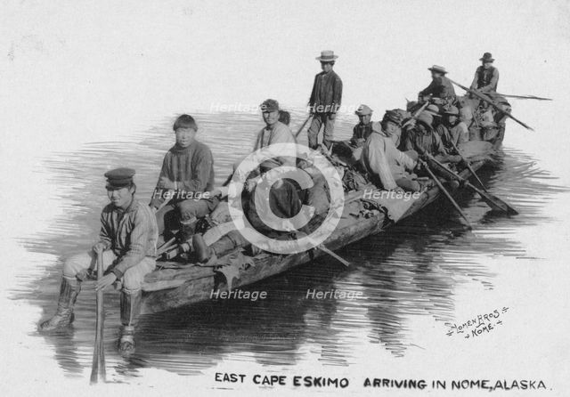 East Cape Eskimos arriving, between c1900 and c1930. Creator: Lomen Brothers.