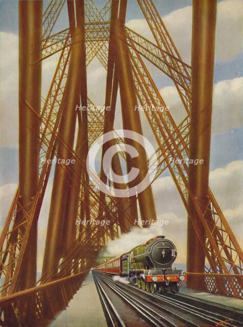 'East Coast Express Crossing the Forth Bridge', 1926. Artist: Unknown.