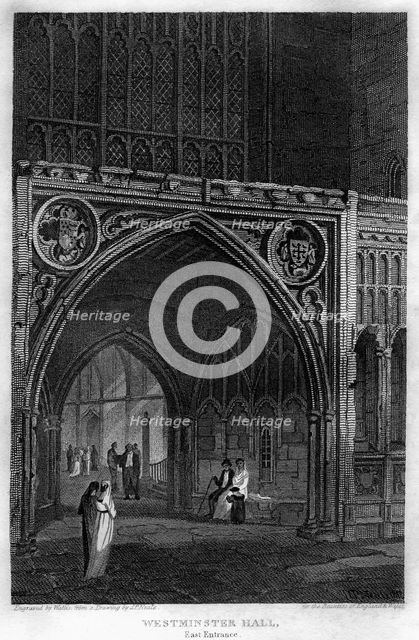 East entrance to Westminster Hall, London, 1815.Artist: Wallis