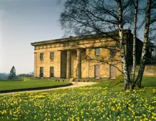East front and daffodils, Belsay Hall, Northumberland, 1992