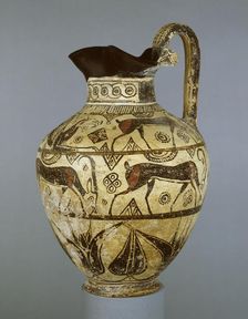 East Greek (Rhodian) oinochoe, Wild Goat style, 630-600 BC