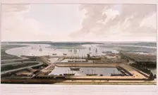 East India Docks, Poplar, London, 1808. Artist: William Daniell
