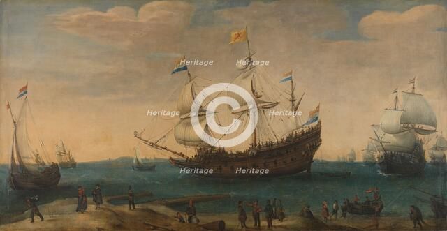 East Indiamen off a Coast, c.1600-c.1630. Creator: Hendrick Cornelisz Vroom.