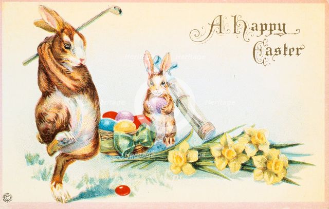 Easter card with a golfing theme, British, 1924. Creator: Unknown.