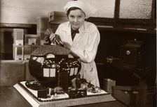 Easter egg decorated as a house, Rowntree factory, York, Yorkshire, 1936