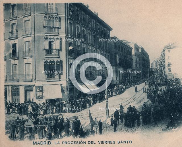 Easter, Good Friday procession in Madrid, 1912 postcard.
