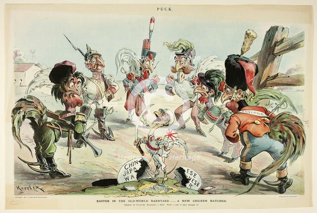 Easter in the Old World Barnyard, from Puck, 1895. Creator: Joseph Keppler.