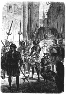 Easter in Toledo, Good Friday, Holy Sepulcher guardian Knights, engraving, 1869