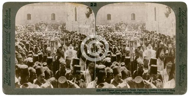 Easter procession of the Greek Patriarch, entering the Church of Holy Sepulchre, Jerusalem, 1903.Artist: Underwood & Underwood