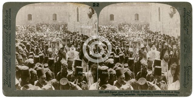 Easter procession of the Greek Patriarch, entering the Church of Holy Sepulchre, Jerusalem, 1903.Artist: Underwood & Underwood