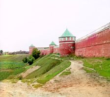 Eastern wall of the Spaso-Yevfimiev Monastery, Suzdal, 1912. Creator: Sergey Mikhaylovich Prokudin-Gorsky