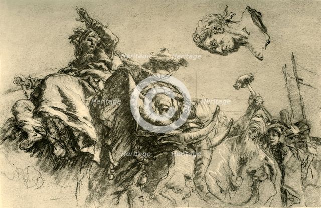 'Eastern woman on an elephant. A Roman Emperor's bust', 1752-1753, (1928). Artist: Giovanni Battista Tiepolo.