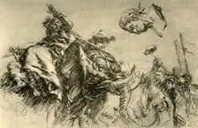 Eastern woman on an elephant. A Roman Emperor's bust 1752-1753, (1928). Artist: Giovanni Battista Tiepolo