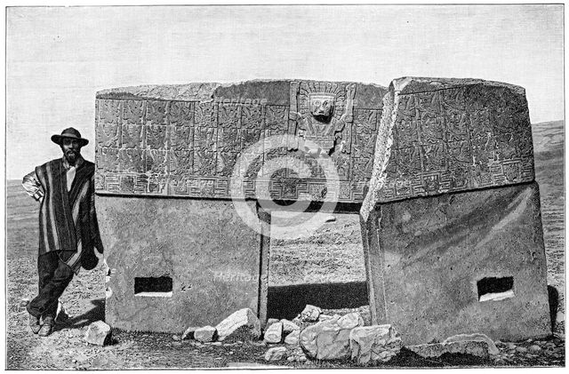 Eastern aspect of the monolithic gate of Akapana, Tiahuanaco, Bolivia, 1901. Artist: Unknown