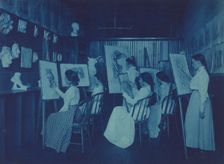 Eastern High School, Washington, D.C. - 6 girls in art class, drawing at easels, (1899?). Creator: Frances Benjamin Johnston