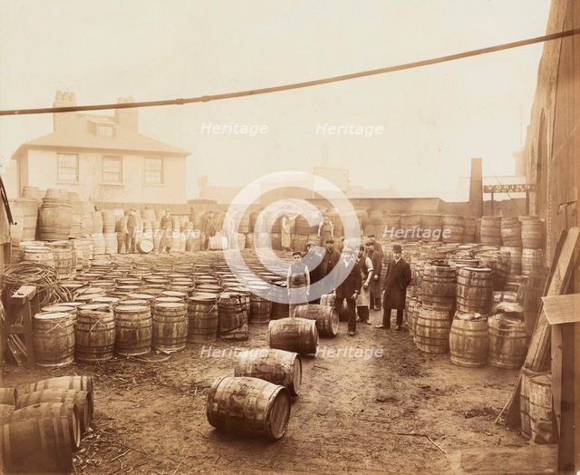 Ebano bitumen stored at Elizabeth Wharf, Limehouse, London, c1900. Artist: Unknown