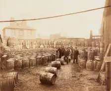 Ebano bitumen stored at Elizabeth Wharf, Limehouse, London, c1900