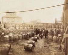 Ebano bitumen stored at Elizabeth Wharf, Limehouse, London, c1900