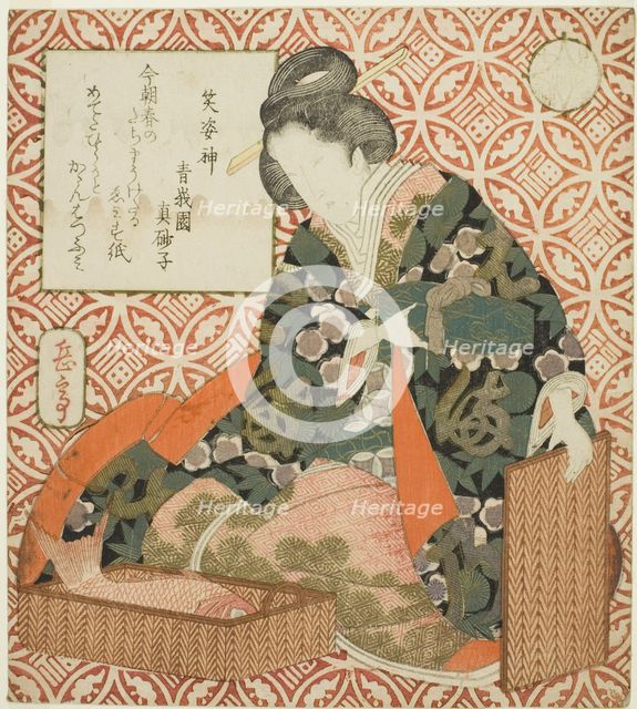 Ebisu (Shobishin), from the series "A Parody of the Seven Gods of Good Fortune...", c. 1828. Creator: Gakutei.
