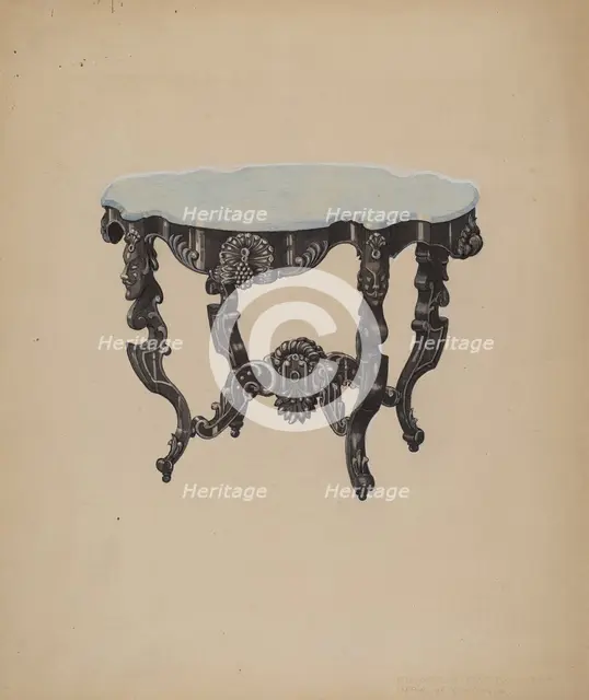 Ebony, Marble-top Table, c. 1938. Creator: Edward A Darby.