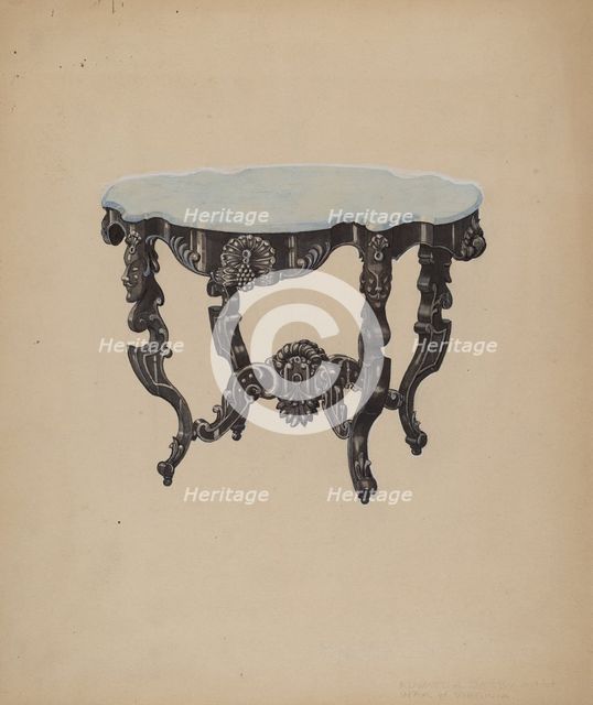 Ebony, Marble-top Table, c. 1938. Creator: Edward A Darby.