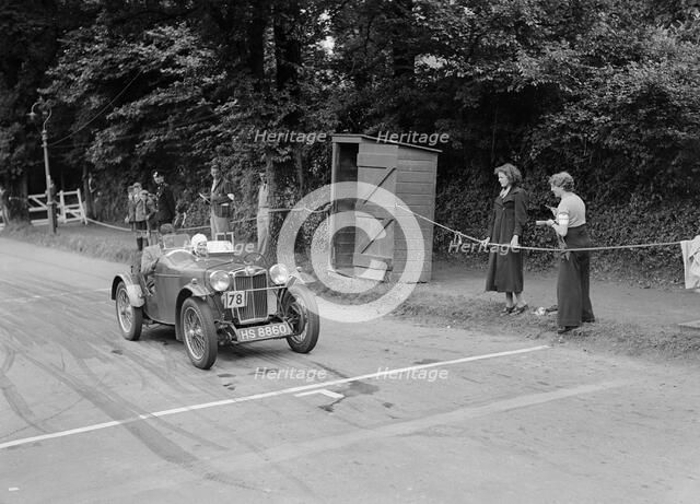 EC Haesendonck's MG PB competing at the MCC Torquay Rally, July 1937. Artist: Bill Brunell.