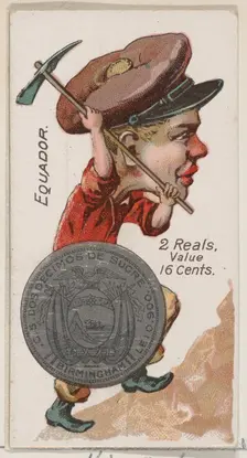 Ecuador, 2 Reals, from the series Coins of All Nations (N72, variation 1) for Duke brand c..., 1889. Creator: Unknown
