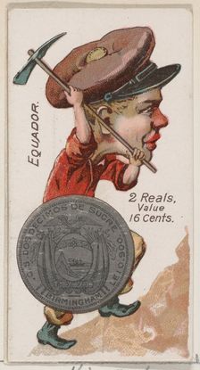 Ecuador, 2 Reals, from the series Coins of All Nations (N72, variation 1) for Duke brand c..., 1889. Creator: Unknown