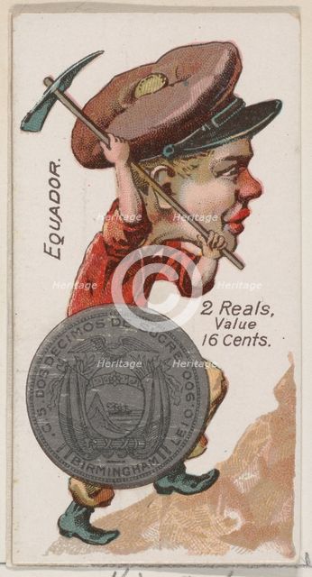 Ecuador, 2 Reals, from the series Coins of All Nations (N72, variation 1) for Duke brand c..., 1889. Creator: Unknown.