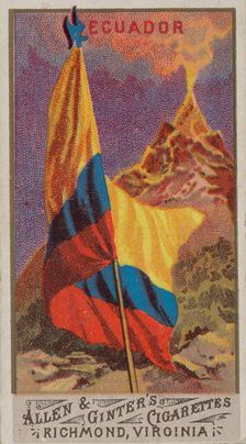 Ecuador, from Flags of All Nations, Series 1 (N9) for Allen & Ginter Cigarettes Brands, 1887. Creator: Allen & Ginter