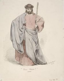 Ecce Homo. Christ wearing a crown of thorns wearing a red suit and a blue cloak., 1855. Creator: Karl Anders Ekman