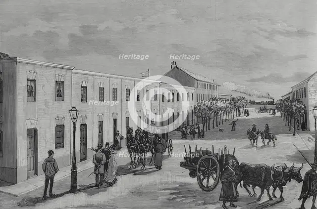 Economic houses for workers built by 'La Constructora Benéfica', Pacífico..., Madrid, Spain, 1883.  Creator: Juan Comba García.