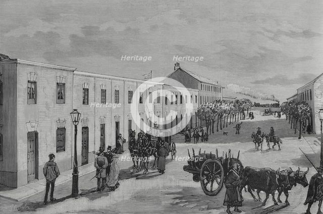 Economic houses for workers built by 'La Constructora Benéfica', Pacífico..., Madrid, Spain, 1883.  Creator: Juan Comba García.