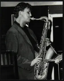 Ed Jones playing tenor saxophone at The Fairway, Welwyn Garden City, Hertfordshire, 1992. Creator: Denis Williams