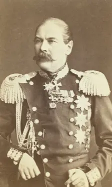 Eduard Ivanovich Totleben, half-length portrait, facing slightly left..., between 1880 and 1886. Creator: Unknown