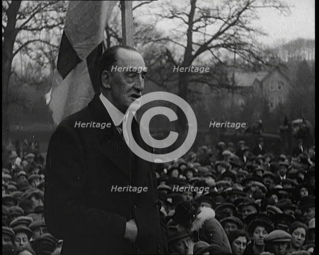 Edward Carson, Baron Carson, an Irish Unionist Politician, Speaking to a Crowd, 1921. Creator: British Pathe Ltd.
