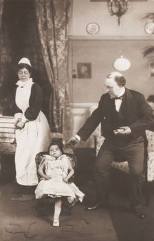 Edward Garratt in character as "The little stranger"; performs a scene, c1906. Creator: Unknown